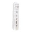 4" Selenite Affirmation Obelisk Tower - I AM Happy - Magick Magick.com