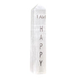 4" Selenite Affirmation Obelisk Tower - I AM Happy - Magick Magick.com