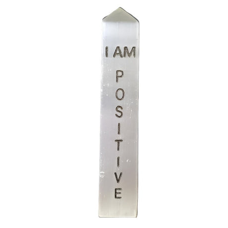 4" Selenite Affirmation Obelisk Tower - I AM Positive - Magick Magick.com