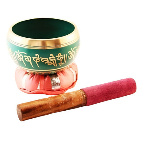 4" Tibetan Singing Bowl with Cushion - Green - Magick Magick.com