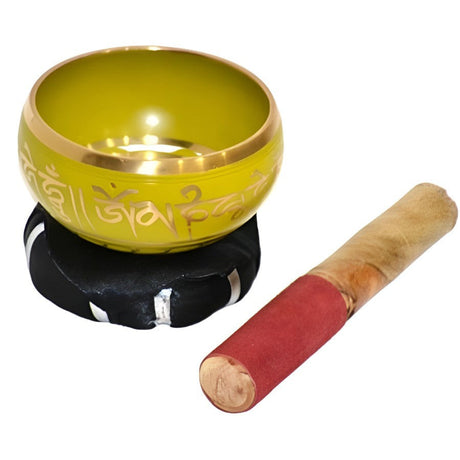 4" Tibetan Singing Bowl with Cushion - Yellow - Magick Magick.com