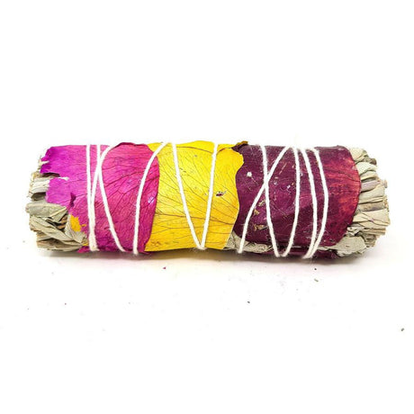 4" White Sage & Rose Petals Smudge Stick - Magick Magick.com