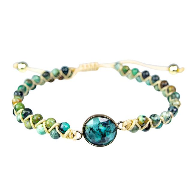 4 mm Adjustable Weave Round Bead Double Row Bracelet - African Turquoise with African Turquoise Accent - Magick Magick.com