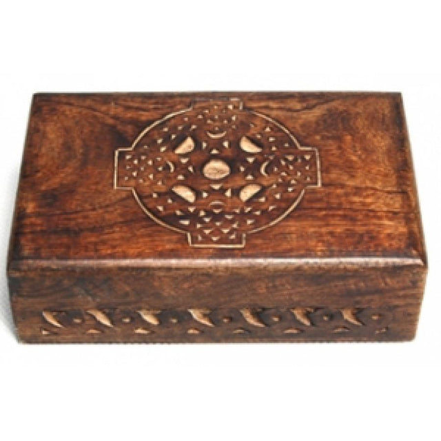 4" x 6" Carved Wood Box - Celtic Cross - Magick Magick.com