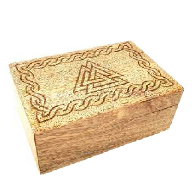 4" x 6" Carved Wood Box - Triple Triangle - Magick Magick.com