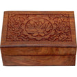 4" x 6" Carved Wood Box Velvet Lined - Lotus Flower - Magick Magick.com