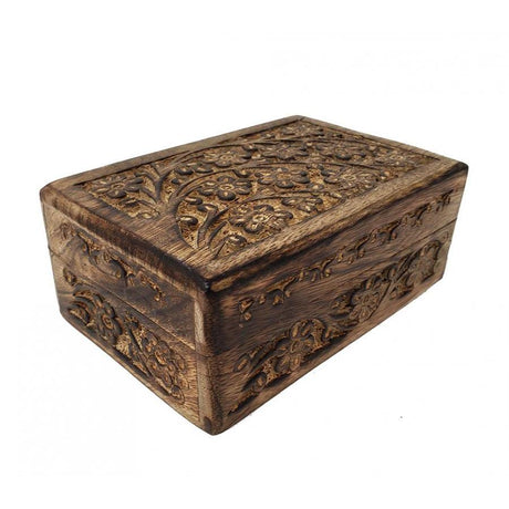 4" x 6" Carved Wood Box with Latch - Floral - Magick Magick.com