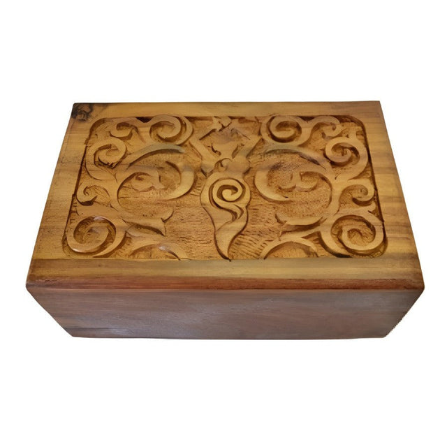4" x 6" Carved Wood Box with Latch - Goddess - Magick Magick.com
