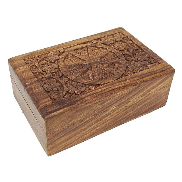 4" x 6" Carved Wood Box with Latch - Wheel of the Year - Magick Magick.com