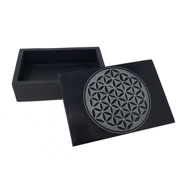 4" x 6" Flower of Life Carved Black Soapstone Box - Magick Magick.com