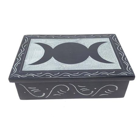 4" x 6" Triple Moon Carved Soapstone Box - Magick Magick.com