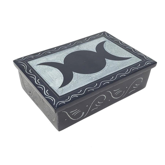 4" x 6" Triple Moon Carved Soapstone Box - Magick Magick.com