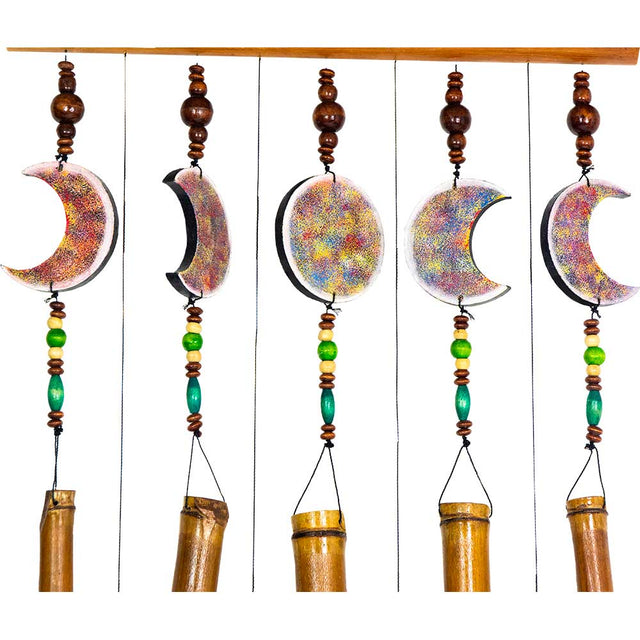 41" Bamboo Wind Chime - Painted Moon Phases & Beads - Magick Magick.com