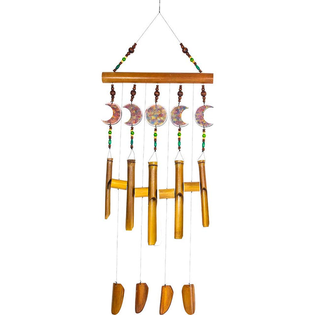 41" Bamboo Wind Chime - Painted Moon Phases & Beads - Magick Magick.com