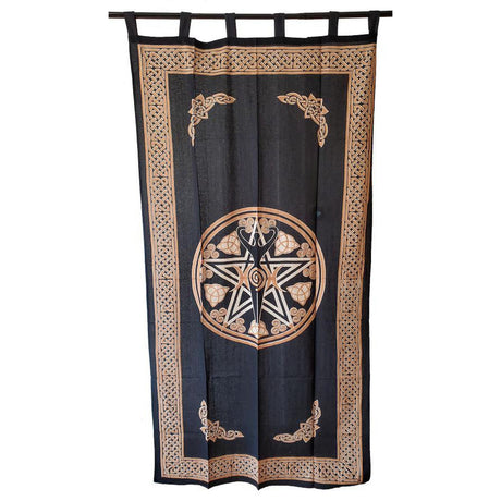 44" x 88" Pentagram Goddess Golden Black Cotton Curtain - Magick Magick.com