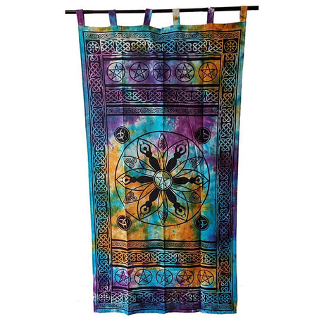 44" x 88" Pentagram, Triquetra, Goddess Tie Dye Cotton Curtain - Magick Magick.com