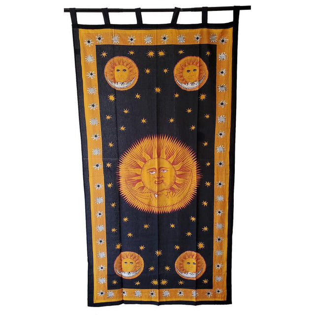 44" x 88" Sun God Golden Black Cotton Curtain - Magick Magick.com