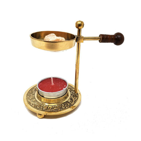 4.25" Adjustable Brass Resin Burner with Wooden Knob - Magick Magick.com