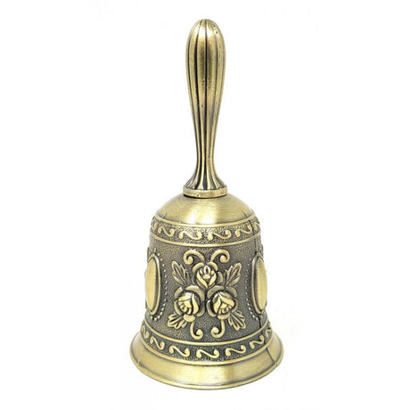 4.5" Floral Altar Hand Bell in Bronze Finish - Magick Magick.com