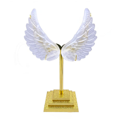 4.5" Selenite Angel Wings on Gold Metal Stand - Magick Magick.com