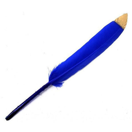 5-6" Royal Blue Feather with Golden Tip - Magick Magick.com