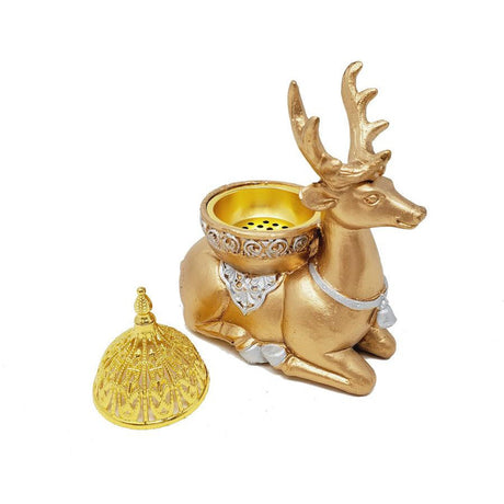 5" Gold Deer Incense Burner or Candle Holder - Magick Magick.com