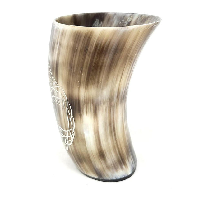 5" Handcrafted Natural Buffalo Horn Cup - Norse Valknut - Magick Magick.com