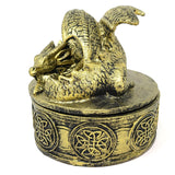 5" Resting Dragon Antique Golden Polish Poly Resin Box - Magick Magick.com