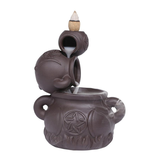 5" Triple Moon Pentagram Cauldron Backflow Cone Incense Burner - Magick Magick.com