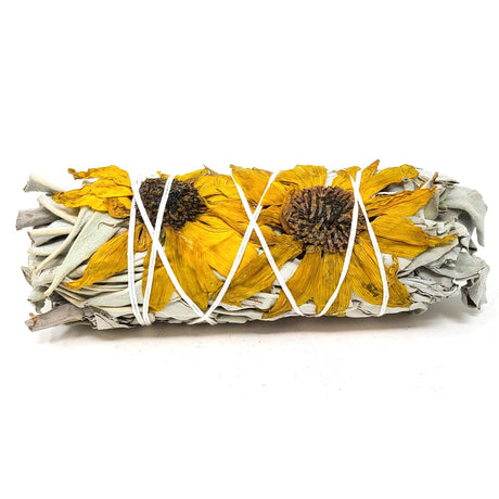 5" White Sage & Sunflowers Smudge Stick - Magick Magick.com