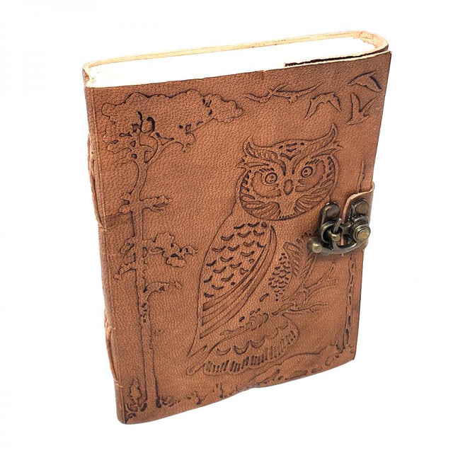 5" X 7" Owl In Jungle Leather Blank Book with Latch - Magick Magick.com