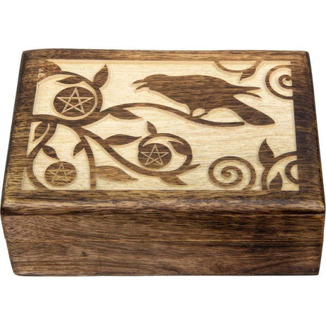5" x 7" Carved Wood Box - Raven - Magick Magick.com
