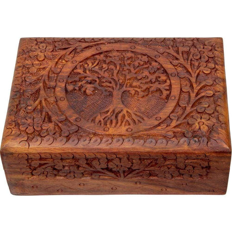 5" x 7" Carved Wood Box with Latch - Tree of Life - Magick Magick.com
