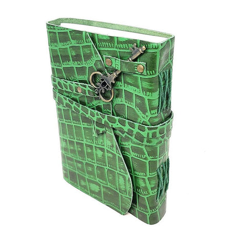 5" x 7" Crocodile Green Soft Leather Blank Book with Key Closure - Magick Magick.com