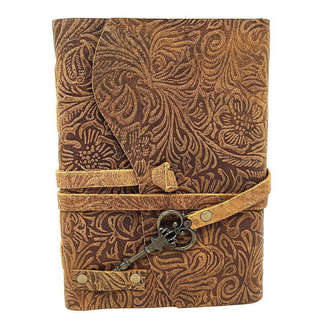 5 x 7" Floral Brown Soft Leather Journal with Key Cord - Magick Magick.com