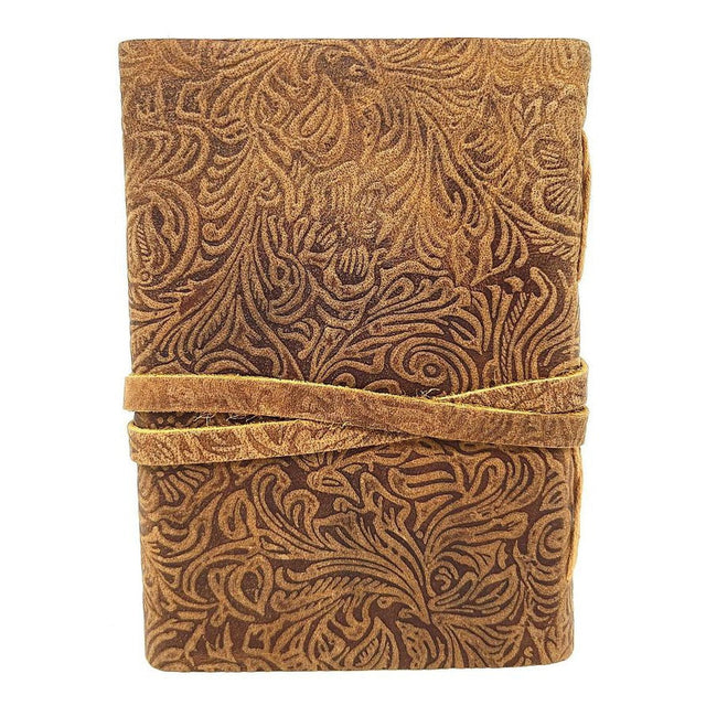 5 x 7" Floral Brown Soft Leather Journal with Key Cord - Magick Magick.com