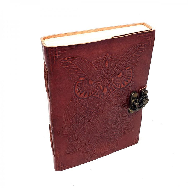 5" x 7" Owl Leather Blank Book with Latch - Magick Magick.com