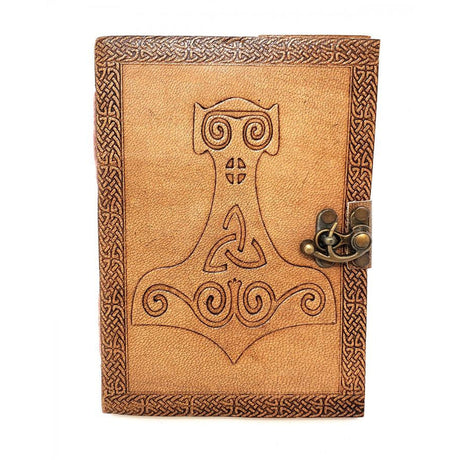 5" x 7" Thor Hammer Embossed Leather Blank Book with Latch - Magick Magick.com