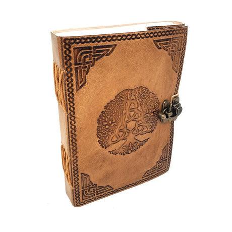 5" x 7" Triquetra Tree Embossed Leather Blank Book with Latch - Magick Magick.com