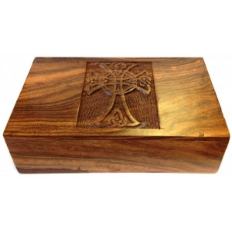 5" x 8" Carved Wood Box - Celtic Cross - Magick Magick.com