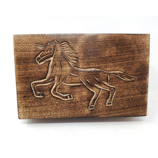 5" x 8" Carved Wood Box - Unicorn - Magick Magick.com