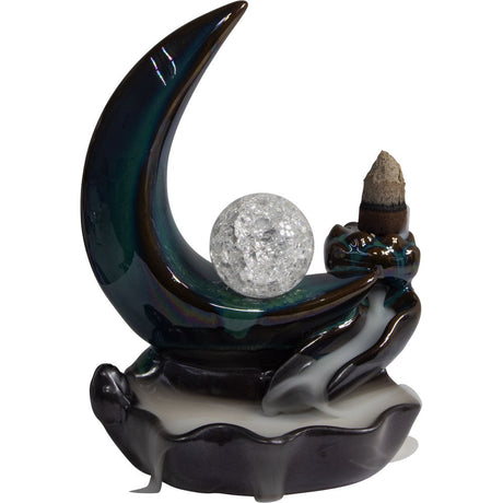 5.5" Ceramic Backflow Incense Burner - Crescent Moon with Sphere - Magick Magick.com