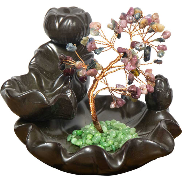 5.5" Ceramic Backflow Incense Burner - Mixed Tourmaline Gem Tree - Magick Magick.com