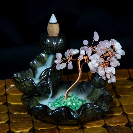 5.5" Ceramic Backflow Incense Burner - Rose Quartz Gem Tree - Magick Magick.com