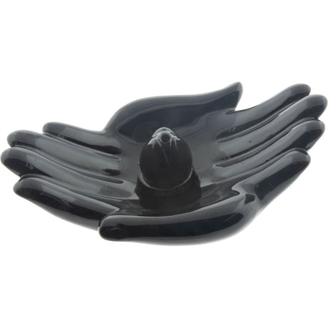 5.5" Ceramic Incense Burner - Black Offering Hands - Magick Magick.com