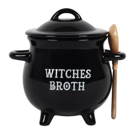 5.5" Witches Broth Cauldron Ceramic Bowl with Broom Spoon - Magick Magick.com