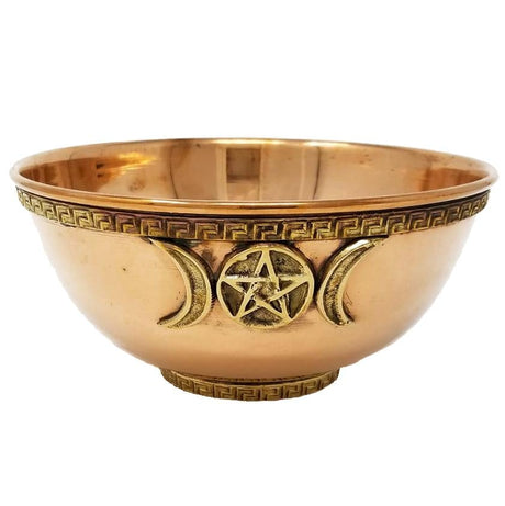 6" Copper Bowl Incense & Charcoal Burner - Triple Moon Pentagram - Magick Magick.com