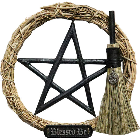 6" Protection Wreath - Pentacle with Wicca Broom - Magick Magick.com