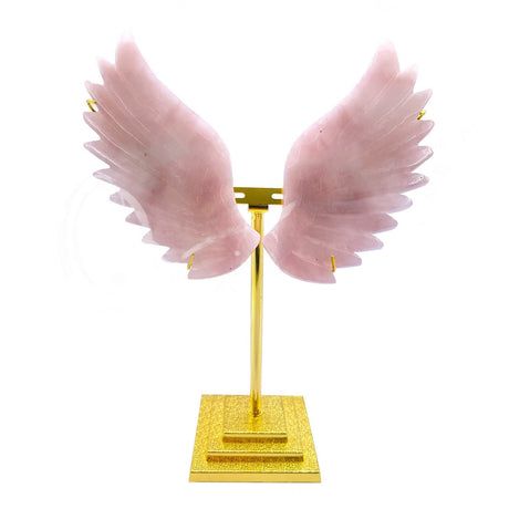 6" Rose Quartz Angel Wings on Gold Metal Stand - Magick Magick.com