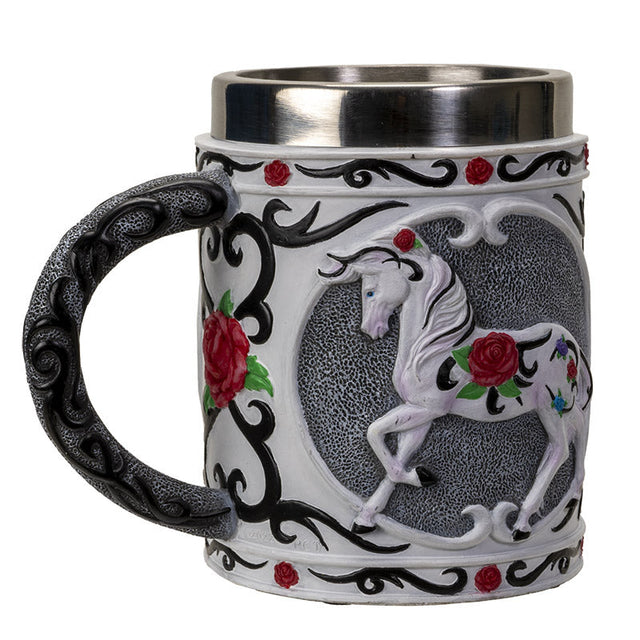 6" Stainless Steel Rim Mug - Tribal Rose Tankard - Magick Magick.com